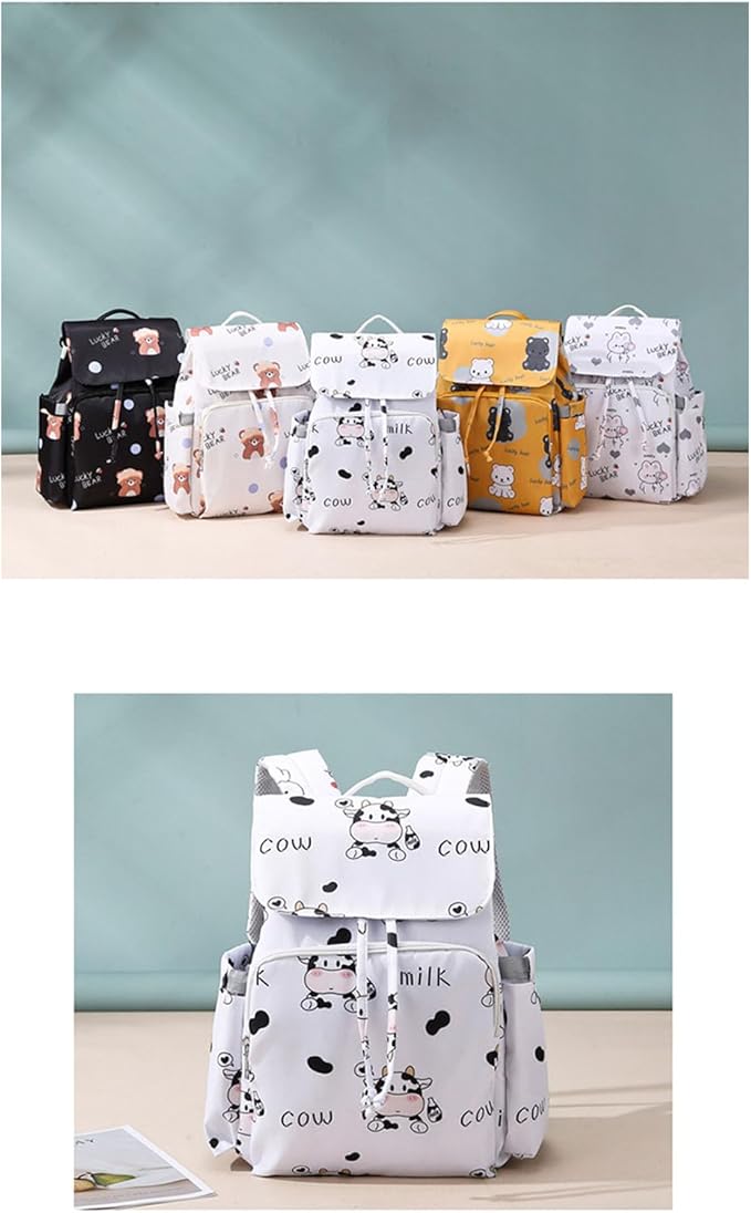 Multi Compartment Diaper Bag with Stylish Print Design Waterproof Oxford Fabric Backpack for Moms Travel Outdoor