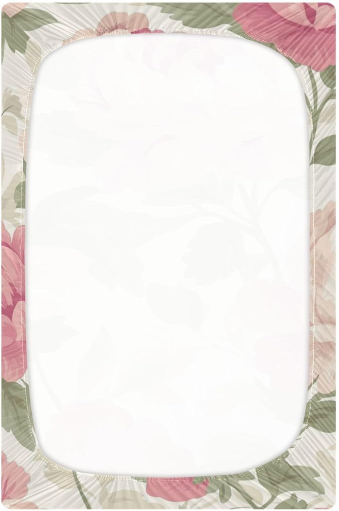 Peony Flowers Fresh Beige Crib Sheets Standard Crib Toddler Mattresses Cover Fitted Baby Bed Sheet Breathable Crib Mattress Sheet for Girls Boys 52" x 28"x5''