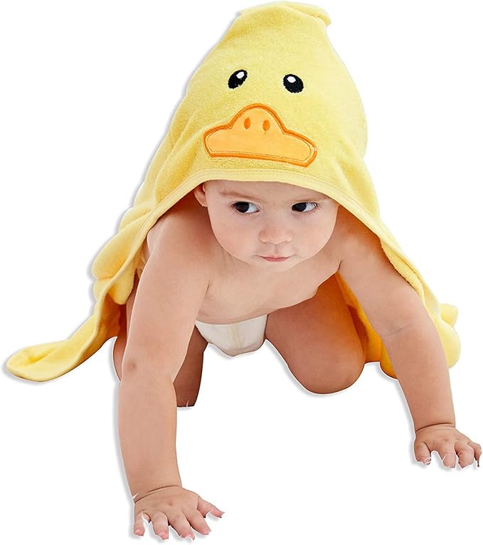 HIPHOP PANDA Hooded Towel - Rayon Made from Bamboo, Bath Towel with Bear Ears for Newborn, Babie, Toddler, Infant - Absorbent Large Baby Towel - Yellow Duck, 30 x 30 Inch
