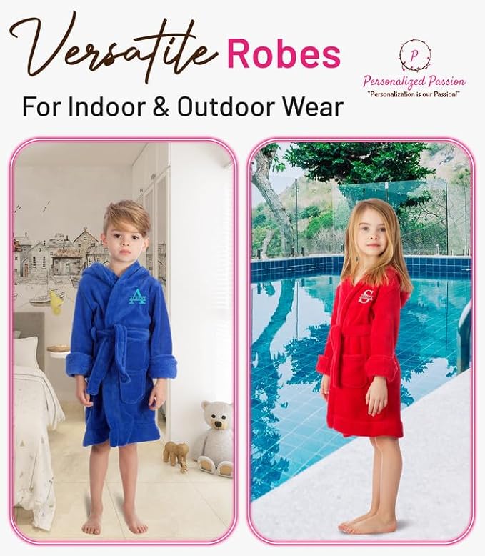 Personalized Kids Robes for Girls & Boys - Hooded Monogrammed Baby Bathrobe with Name - Custom Kids Bathrobe for 2-14 Years