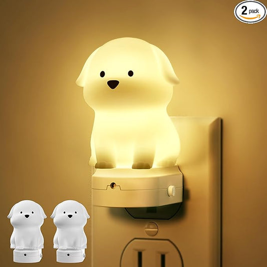 DORESshop LED Night Light for Kids[2 Pack], 3D Cute Puppy Night Lights Plug into Wall with Dusk to Dawn Sensor, RGB+Soft White 3000K Dog Night Light, Christmas Birthday Gift for Kids, Room Decor