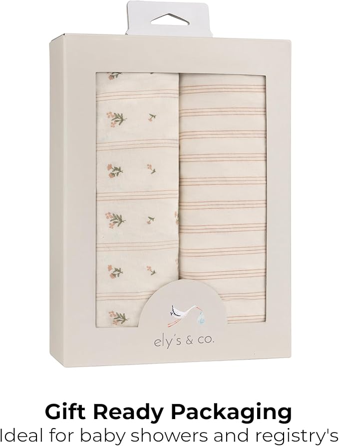 Ely’s & Co. Changing Pad Cover | Cradle Sheets, 2 Pack Diaper Changing Table Sheets for Baby Girls, 100% Jersey Knit Cotton, 32”x16”x5” Pink Linear Floral Collection