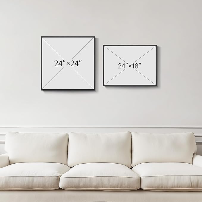 Framed Abstract Boho Bedroom Wall Art Set of 2, Neutral Black Floral Canvas Artwork for Walls, Mid Century Modern Design Art Paintings Prints for Living Room Bedroom Hallway Kitchen, 24x24 & 24x18 In
