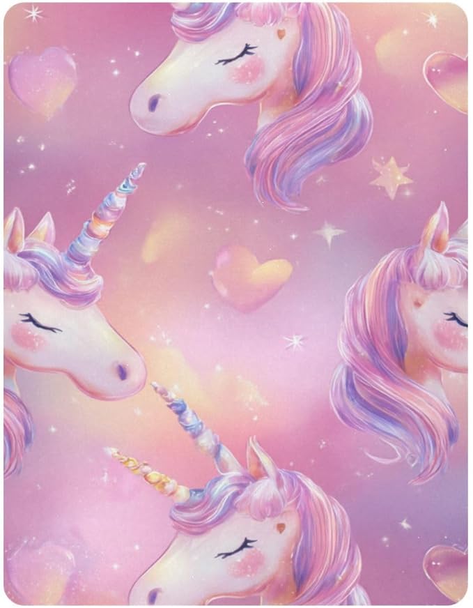 Rainbow Gradient Starry Unicorn Horn Hearts Crib Sheets Standard Crib Toddler Mattresses Cover Fitted Baby Bed Sheet Breathable Crib Mattress Sheet for Girls Boys 52" x 28"x5''