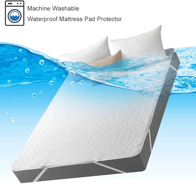 Full Size Mattress Protector Cover Waterproof Quilted Fitted Soft Cotton Mattress Cover Pad Washable Mattress Bed Protector with Elastic Band
