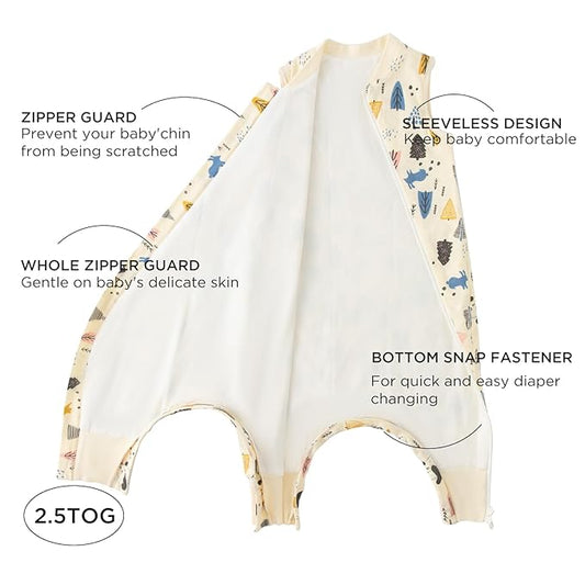 Duomiaomiao 2.5 TOG Toddler Sleep Sack 3-4T 100% Cotton Winter Side Open Zipper Baby Sleep Sack with Feet, Warm Toddler Wearable Blanket