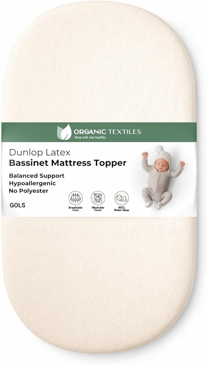 ORGANIC TEXTILES Organic Baby Mattress Topper with Tencel Cover - GOLS/GOTS Certified - Breathable, Hypoallergenic, 2" Bassinet (30"x15")