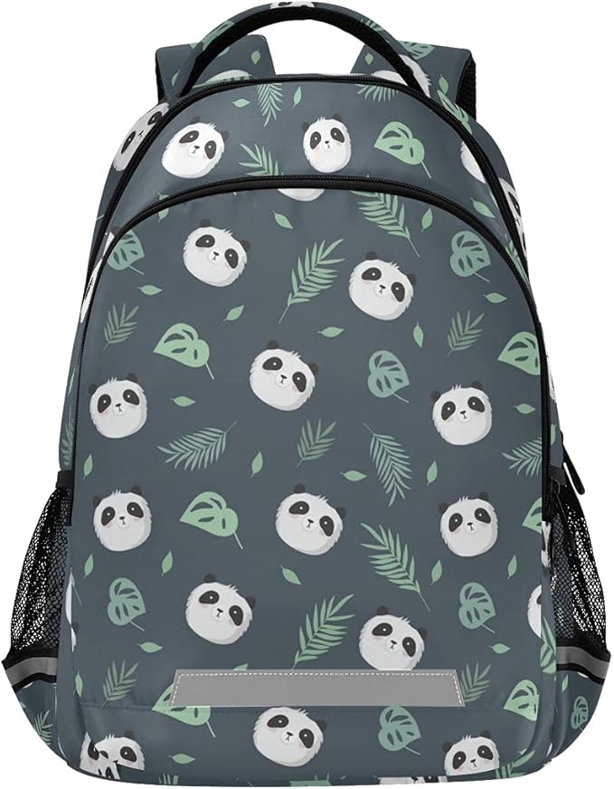 MNSRUU School Backpack with Chest Strap, Cute Panda Plant Leaves Laptop Backpack, Travel Hiking Backpack for Boys Girls, Rucksack, Knapsack