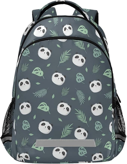MNSRUU School Backpack with Chest Strap, Cute Panda Plant Leaves Laptop Backpack, Travel Hiking Backpack for Boys Girls, Rucksack, Knapsack