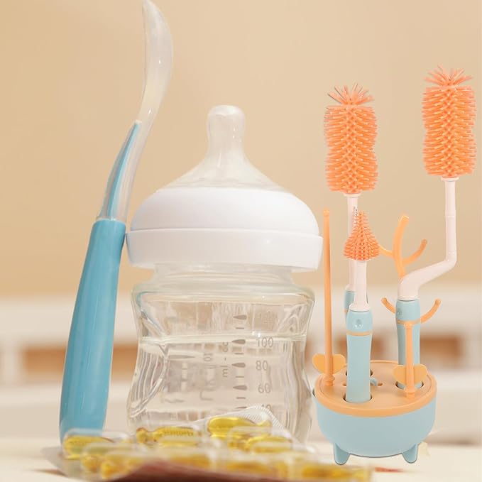 YARNOW Practical Bottle Cleaning Brush Kit with Stand for Milk Bottles Multifunctional Straw and Nipple Brushes Lightweight Portable Feeding Essentials for Newborns and Travel