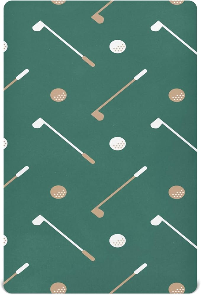 Golf Sports Pattern Green Crib Sheets Soft Breathable Fitted Baby Crib Sheets Mattress Cover for Girls Boy, 52" x 28" x 9"
