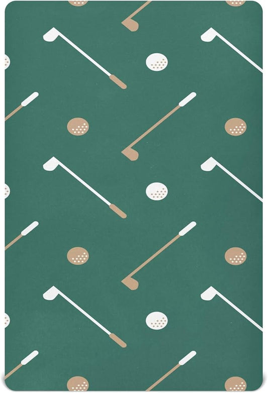 Golf Sports Pattern Green Crib Sheets Soft Breathable Fitted Baby Crib Sheets Mattress Cover for Girls Boy, 52" x 28" x 9"