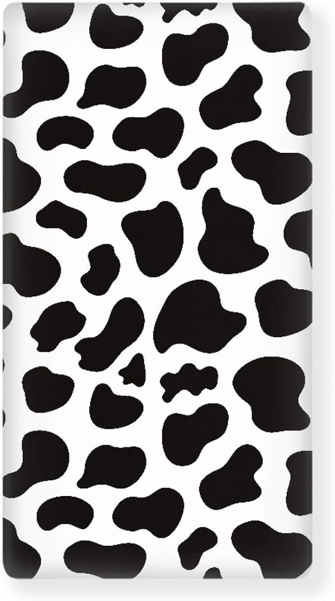 Cow Pattern Fitted Crib Sheet Black White Cowhide Baby Crib Sheet Fit Standard Crib and Toddler Mattress,Crib Mattress Sheets for Boys Girls 28"x52"