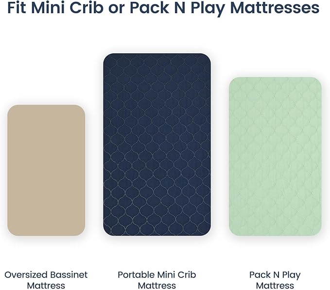 david's kids 2 Pack 38''x25'' Waterproof Mini Crib Mattress Protector, Fitted Pack N Play, Playard and Mini Crib Mattresses, Soft Breathable Pad Cover for Boys Girls Neutral, Navy Blue & Sage Green