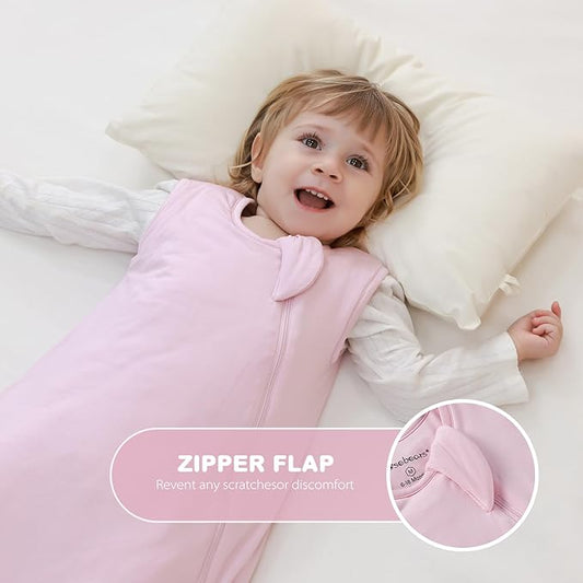 Mosebears Unisex Rayon Made from Bamboo Sleep Sack with 2-Way Zipper,2.5 Tog Baby Winter Sleep Sack (Blush,0-6 Months)