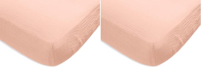 SwaddleDesigns Softest Cotton Muslin Fitted Crib Sheet, Toddler Sheet for Boys & Girls, Fits Standard Crib Mattress (28 x 52 inches), Peach Blush (Pack of 2)