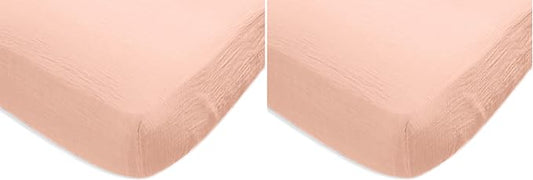 SwaddleDesigns Softest Cotton Muslin Fitted Crib Sheet, Toddler Sheet for Boys & Girls, Fits Standard Crib Mattress (28 x 52 inches), Peach Blush (Pack of 2)