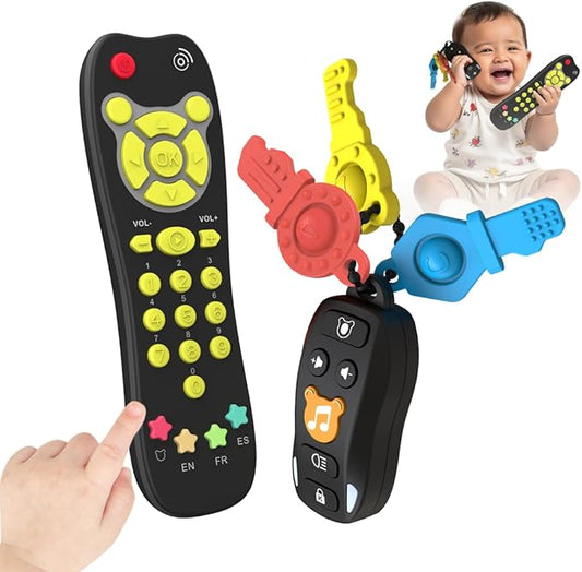 Baby Toy Car Keys Baby Remote Control Toy Set, Toddlers Pretend Toy Key and TV Remote with Sounds Lights Interactive Musical Sensory Learning Toys Gifts for Boys Girls Infant Age 6+ Months
