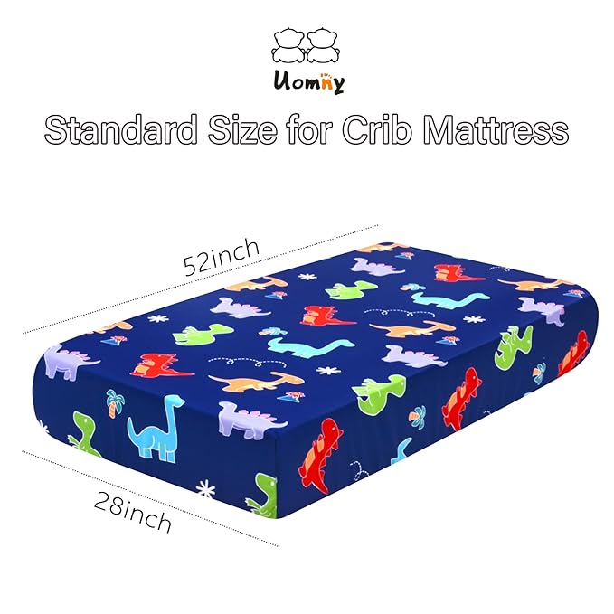 UOMNY Crib Sheet, Dinosaur Crib Sheets Baby Sheet for Standard Crib and Toddler Mattresses Nursery Bedding Sheet Crib Mattress Sheets for Boys and Girls 1 Pack Toddler Sheet