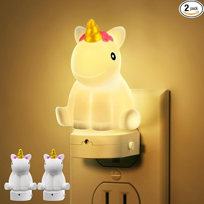 DORESshop LED Night Light for Kids[2 Pack], 3D Cute Unicorn Night Lights Plug into Wall with Dusk to Dawn Sensor, RGB+Soft White 3000K Night Light, Christmas Birthday Gift for Kids, Room Decor