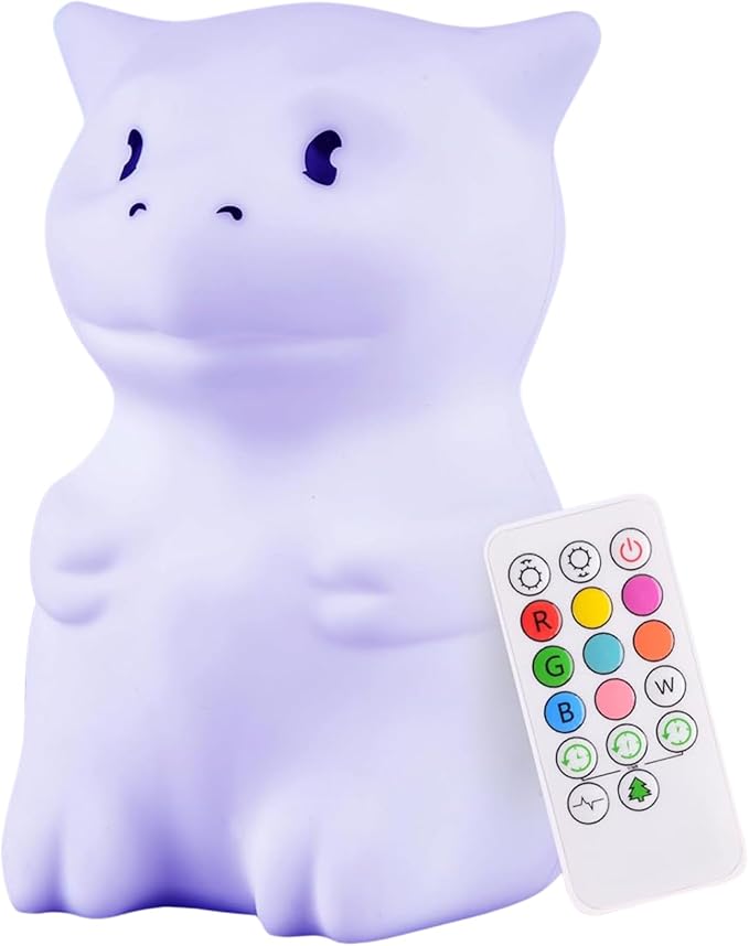 Lumipets Remote Control Silicone Night Light for Kids - Dragon Design with 9 Soft Colors & Sleep Timer - Rechargeable, Battery-Operated Lamp for Bedroom | Baby Nursery, Toddler, Girls, Boys