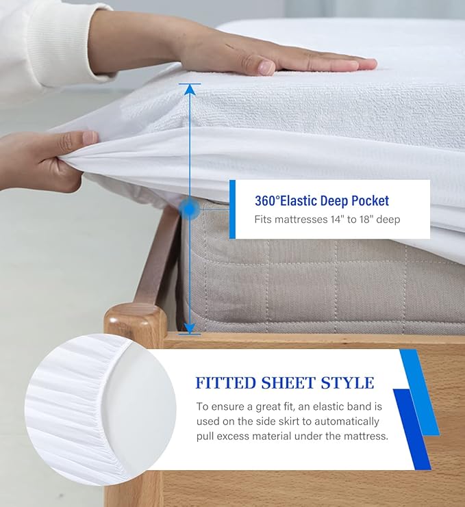 2 Pack King Mattress Protector Waterproof Mattress Protector King Mattress Pad Cover Noiseless, Soft Breathable Terry for Pets Kids Adults 76" x 80"