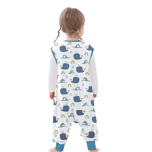 Toddler Sleeping Sack, Toddler Sleep Sack with Feet, Walker Baby Wearable Blanket, Sleeping bag with Legs,0.5Tog（Whale 2T-3T）