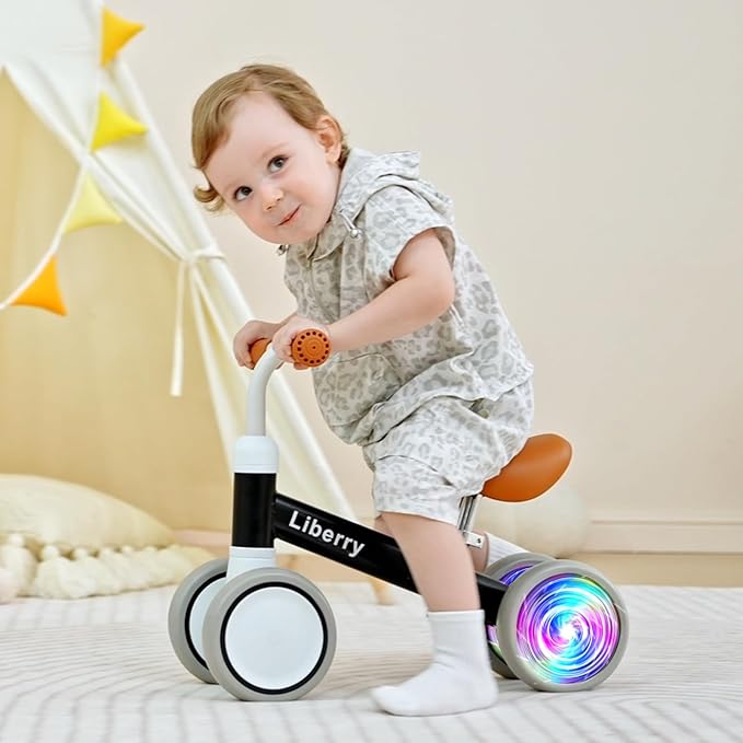 Liberry Light Up Baby Balance Bike 1 2 Years, Ride Toys with Adustable Seat for Boys Girls, First Birthday Gift for Toddlers, Black