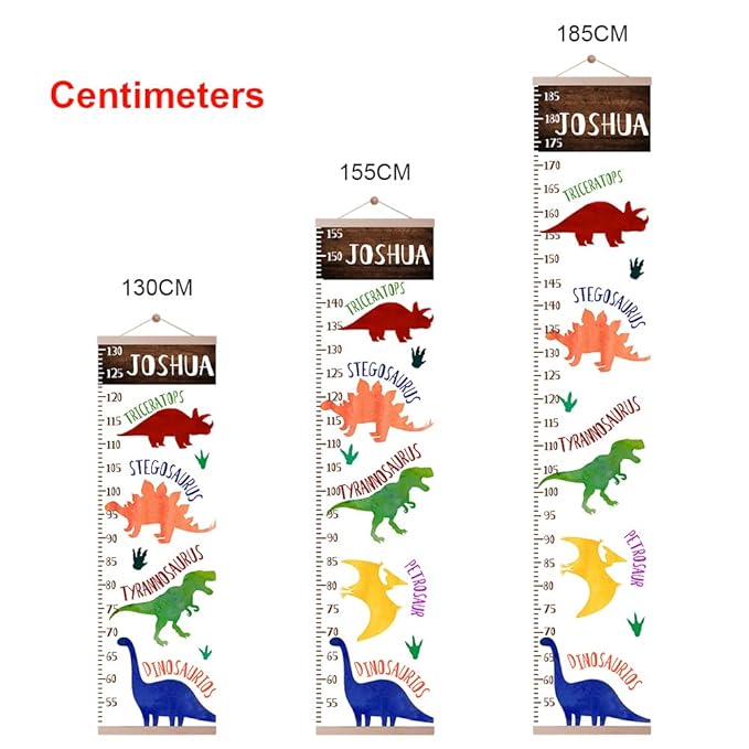 Personalized Name Kids Growth Chart Ruler Flower Dinosaur Growth Ruler Canvas Wall Ruler Oak Solar Woodland Theme Kids Height Chart Baby Wall Growth Chart with Custom Name (Dinosaur)