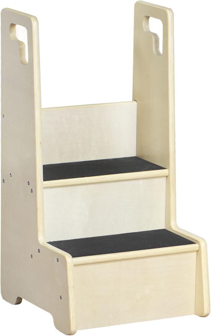 RRI Goods 2 Step Up Stool for Toddlers and Kids with Support Handles and Non Slip, Montessori Wooden Reach Up Safety Steps for Bathroom, Kitchen