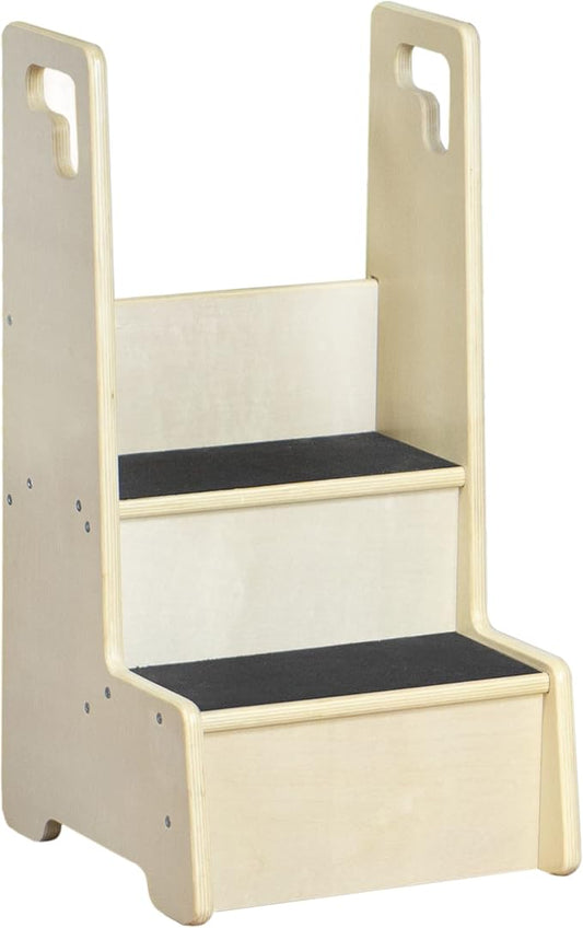 RRI Goods 2 Step Up Stool for Toddlers and Kids with Support Handles and Non Slip, Montessori Wooden Reach Up Safety Steps for Bathroom, Kitchen