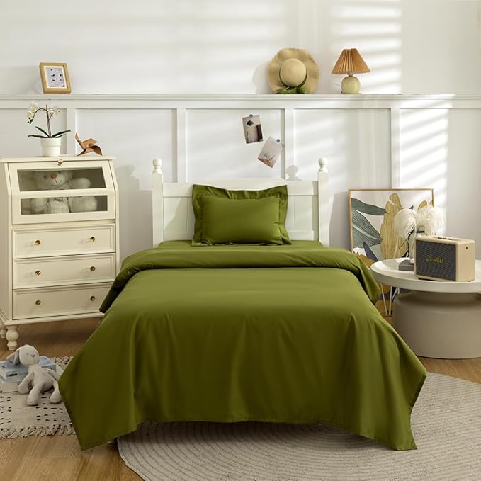 3 Piece Toddler Sheet Set,Sage Green Basics Bed Sheet Set for Toddler,Microfiber 3-Piece Sheet Set Soft Breathable Crib Bedding Set for Kids,Includes Flat Sheet, Fitted Sheet, Pillowcase