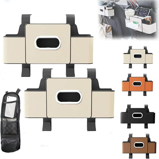 pupken Car Organizers and Storage Box, Car Organizers and Storage Box Behind Set, 4 in 1 Multifunctional Cars Organizer and Storage Back Seat for Hold Phone, Drinks, Handbag, Universal Fit (White*2)