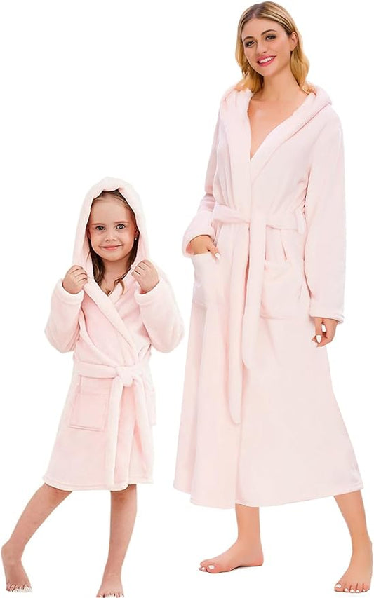 Umeyda Girls & Women Fleece Hooded Robes, Soft Fuzzy Bathrobe Warm Plush Fluffy Bath Robe for Kids Womens