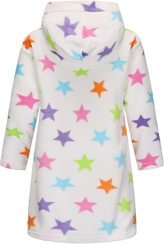 Boys Girls Robe Kids Flannel Hooded Bathrobe Sleepwear Pajamas Toddler Soft Plush Robes for Girls 2-16 Years
