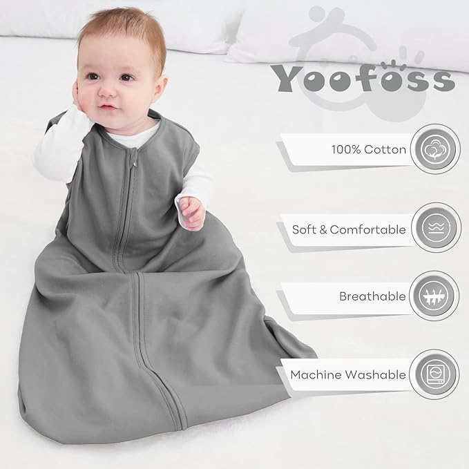 Yoofoss Baby Sleep Sack 6-12 Months 0.5 Tog Wearable Blanket for Baby, 3 Pack 100% Organic Cotton Infant Toddler Sleeping Sack 2-Way Zipper Lightweight Sleep Sack