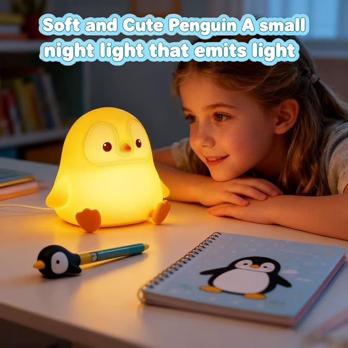 KangTen CHEN Cute Penguin Night Light for Kids Bedroom, Animal Silicone Nursery Night Lamp Touch Control Nightlights USB Rechargeable Bedside Lamp for Baby Children Toddlers Girls Gift