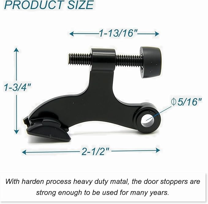 6 Pack Hinge Pin Black Door Stopper, Adjustable Heavy Duty Hinge Pin Door Stop with Black Rubber Bumper Tips