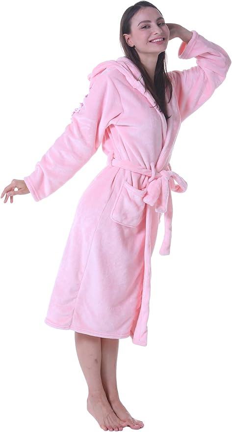 CuteOn Bathrobe for Women Soft Fleece Hooded Plush Loungewear