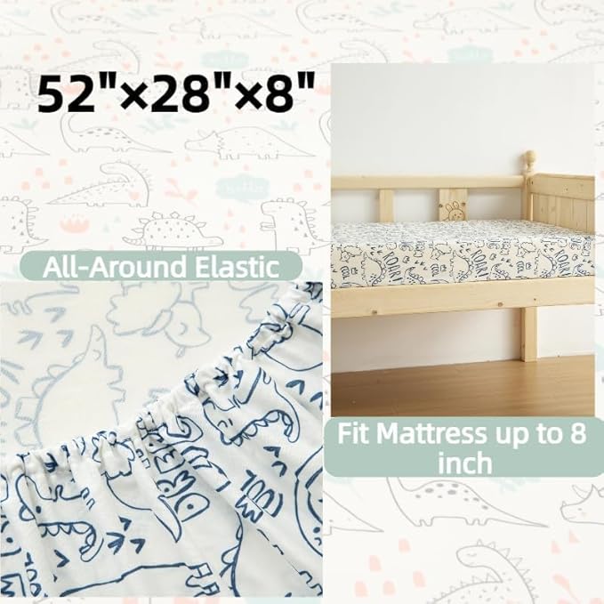 SDIII 2 Pack Dinosaur Crib Sheets for Boys 52×28 Stretchy Microfiber Jersey Knit Fall Crib Sheets Dinosaur for Standard Crib and Toddler Mattress