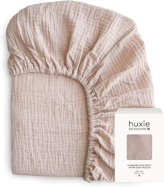 Crib Sheets – Organic Cotton Muslin Fitted Crib Sheet – Standard Size for Baby Boy and Baby Girl 28" x 52" Ultra-Soft and Breathable. (Blush)