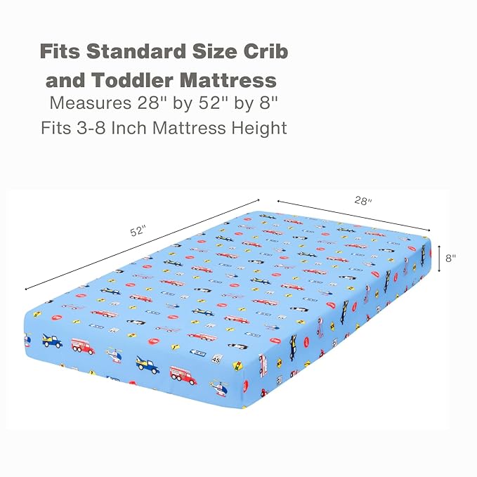 Baby Boy Fitted Crib Sheet Police, Fire and Rescue, 100% Soft Breathable Microfiber Baby Sheet, Fits Standard Size Crib Mattress 28in x 52in, Nursery Sheet