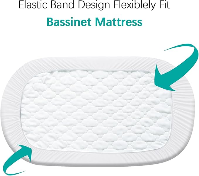 Bassinet Mattress Pad Cover Waterproof, Fits 20” x 33” BCOL 3 in 1, wayfong, venowu, Cowiewie, Semphis, Earth&ME, Uuoeebb and INFANS Baby Bassinet, 2 Pack, Ultra Soft Breathable, White and Grey