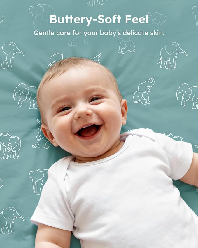 Pack and Play Sheets Fitted 3 Pack, Mini Crib Sheets for Pack N Play Mattress Stretchy Portable Playard Sheets, Soft Breathable Elephant