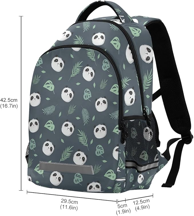 MNSRUU School Backpack with Chest Strap, Cute Panda Plant Leaves Laptop Backpack, Travel Hiking Backpack for Boys Girls, Rucksack, Knapsack