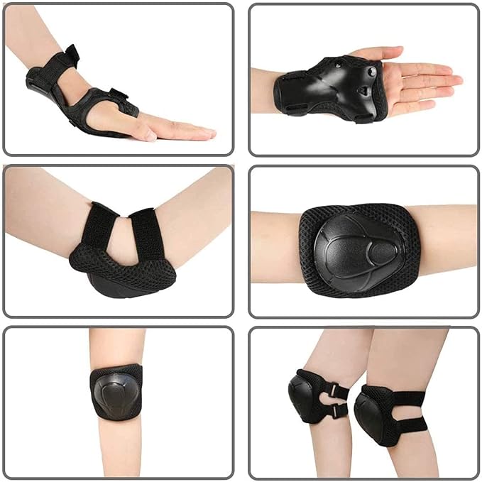 SISIGAD Kids Protective Gear Set, Strap Adjustable Knee Pads and Elbow Pads Wrist Guard 6 in 1, Suitable for Scooter, Skateboarding, Cycling, Skating