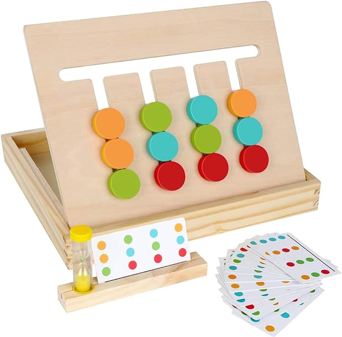 Montessori Learning Toys Slide Puzzle Color & Shape Matching Brain Teasers Logic Game Preschool Educational Wooden Toys for Kids Boys Girls Age 3 4 5 6 7 Years Old Airplane Travel Toy Birthday Gifts