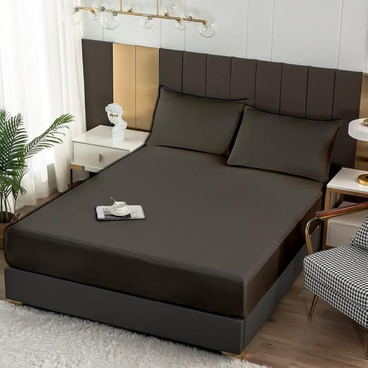 600 Thread Count Cotton Fitted Sheet for Full-XL Size|100% Egyptian Cotton Fitted Sheet|1 Piece Fitted Sheet Comfy, Ultra Soft, Breathable|16 Inch Deep Pocket Fitted Sheet in Dark Grey Solid