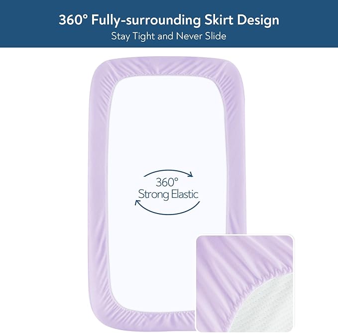 Magik & Kover Mini Crib Sheets Girl 4 Pack, Baby Crib Sheet for Mini Crib Mattress and Playard Mattress, Soft Breathable Fitted Baby Crib Sheets Set for Girls, Pink & Violet