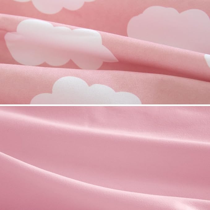 Biloban 3-Piece Toddler Sheet Set Microfiber, Toddler Bedding Set Includes Crib Mattress Sheet, Flat Sheet and Envelope Pillowcase, Silky Soft, Breathable and Lightweight, Pink Cloud